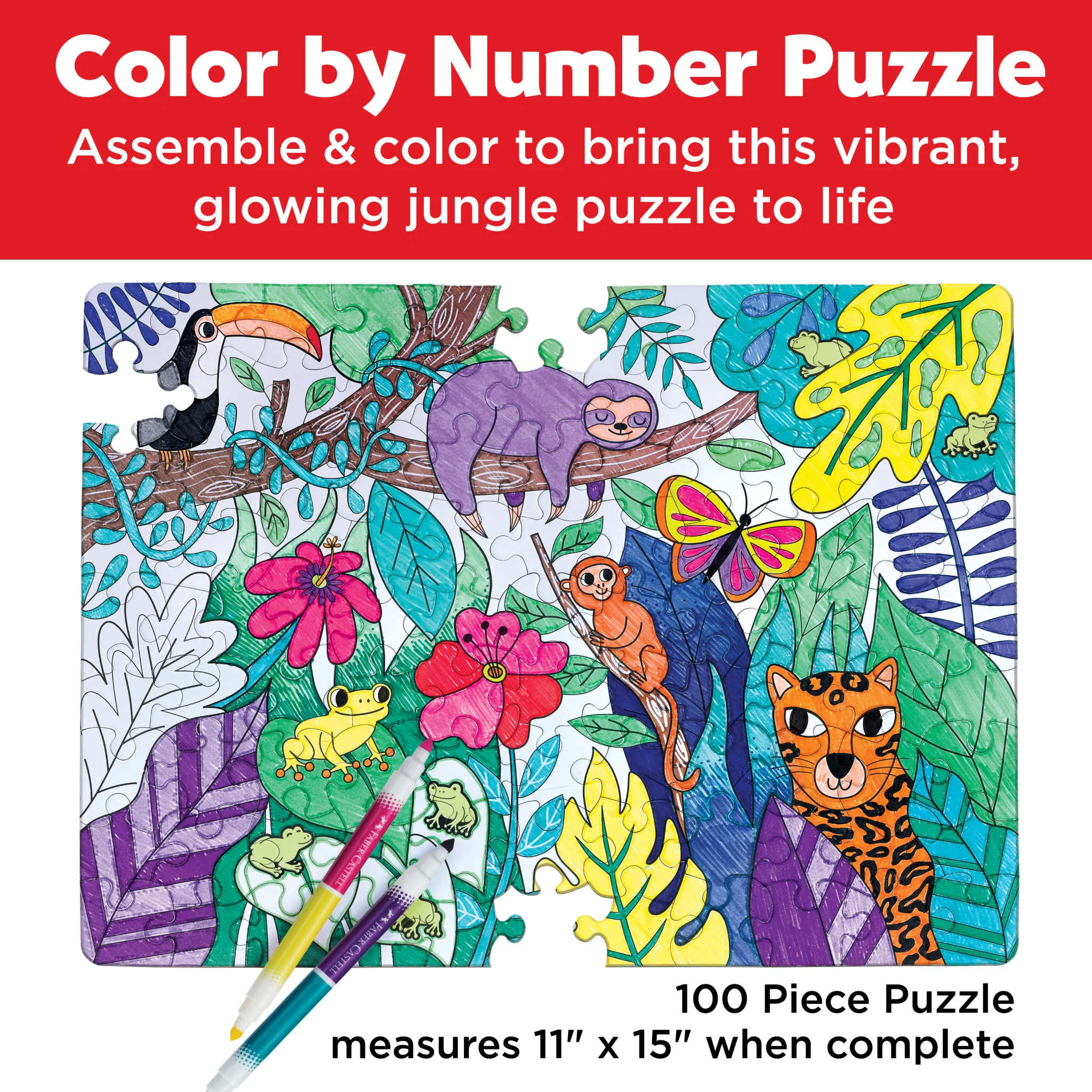 Color By Number Puzzle - Jungle Animals - #FC14359 - Faber-Castell